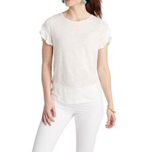J. Jill Love Linen Short-Sleeve Ruffle Tee Top In White Size 2X